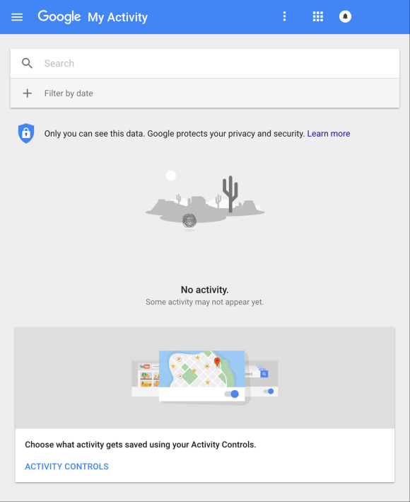 Screenshot of Google's My Activity control page