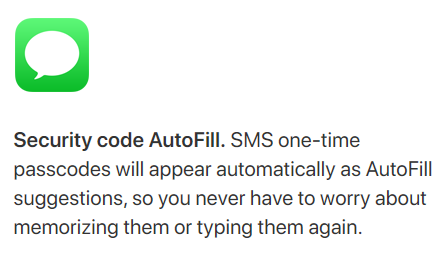 iMessage Security code AutoFill